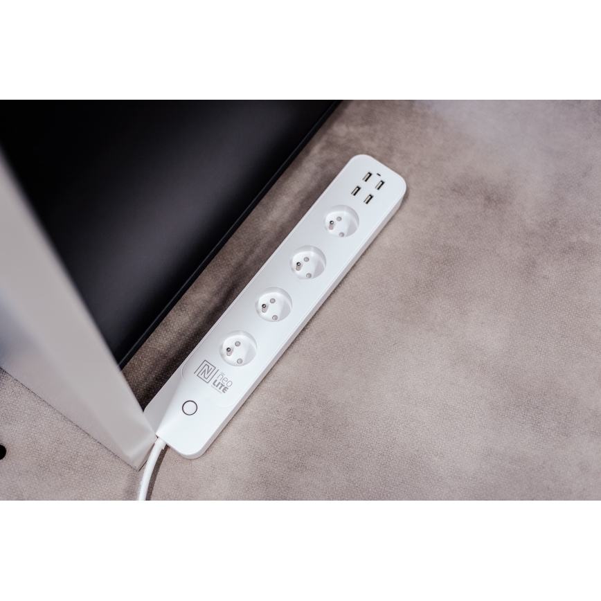 Immax NEO 07707L - NEO LITE Smart verlengkabel 4AC + 4USB Wi-Fi Tuya 1,5m