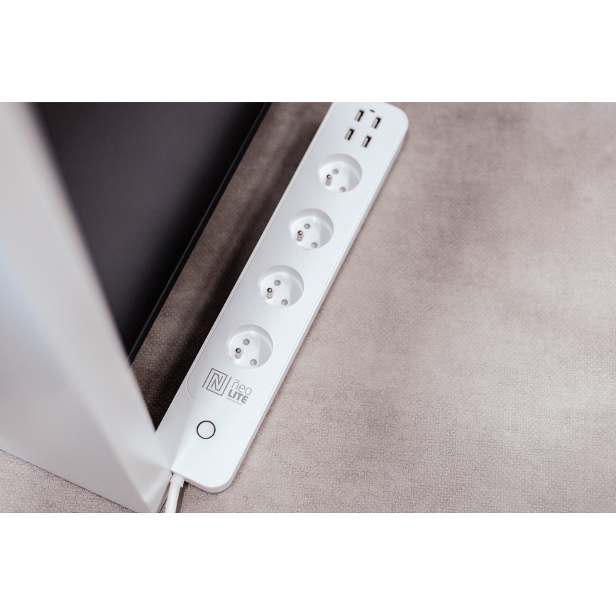 Immax NEO 07707L - NEO LITE Smart verlengkabel 4AC + 4USB Wi-Fi Tuya 1,5m