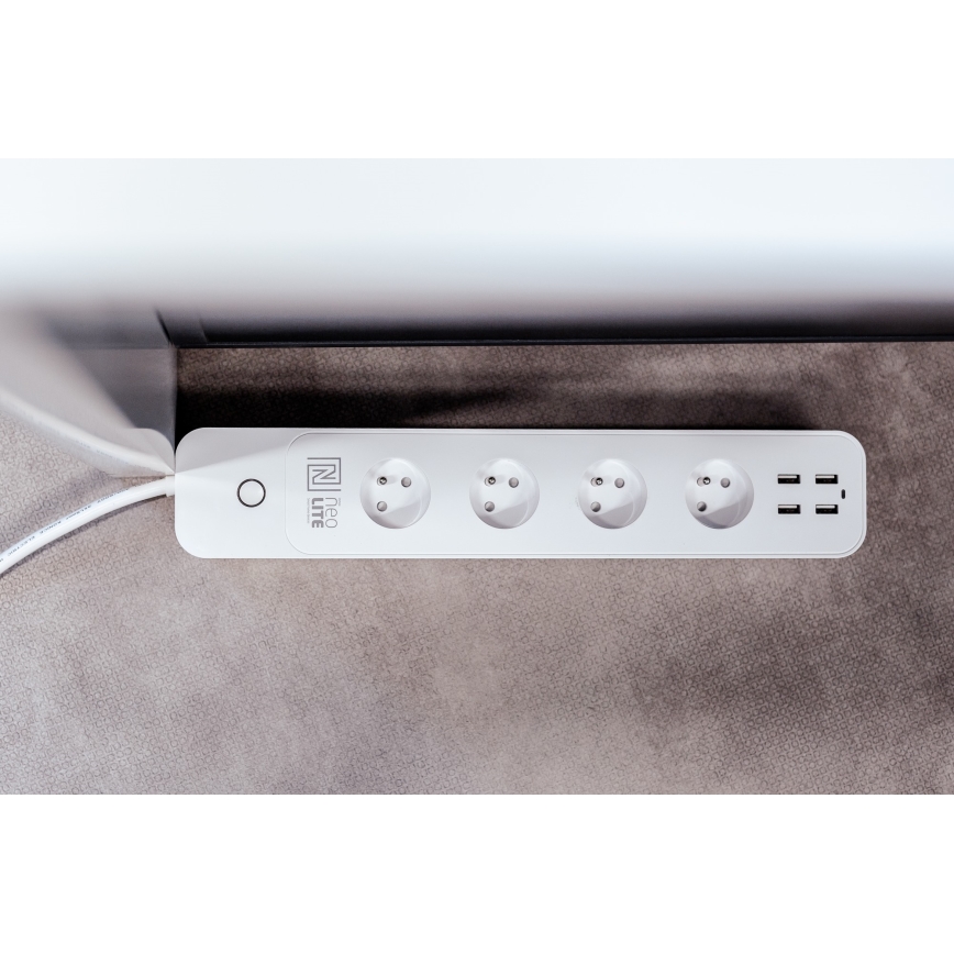Immax NEO 07707L - NEO LITE Smart verlengkabel 4AC + 4USB Wi-Fi Tuya 1,5m