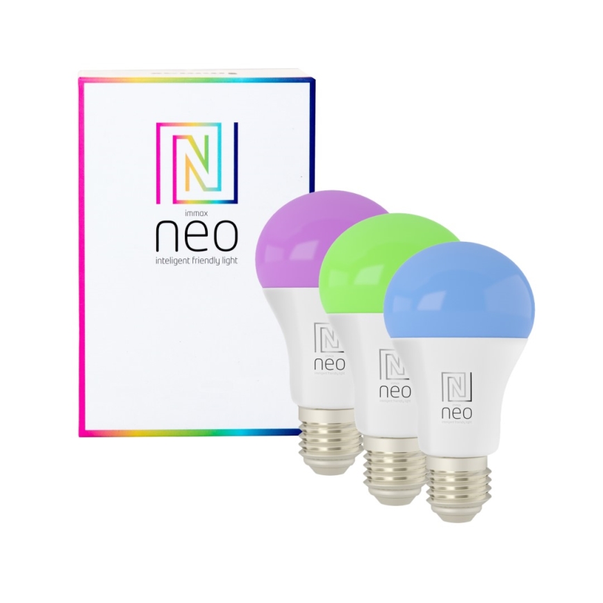 Immax NEO 07712CDO - SET van 3 dimbare LED RGB+CCT lampen E27/9W/230V Wi-Fi Tuya + afstandsbediening