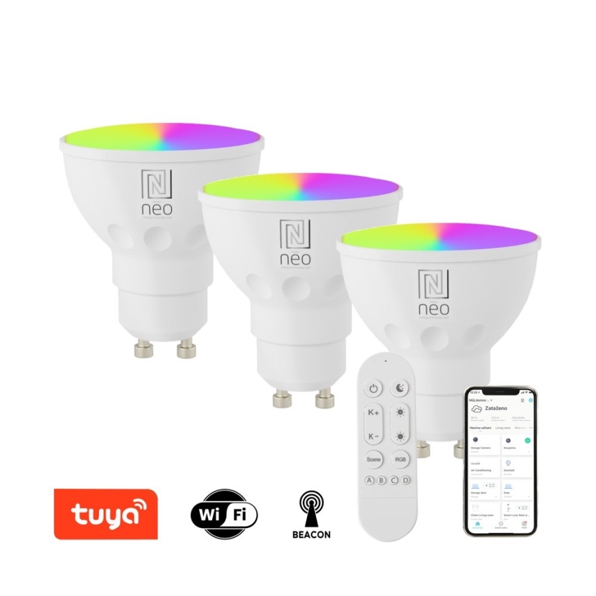 Immax NEO 07724CDO - SET van 3 dimbare LED RGB+CCT-lampen GU10/4,8W/230V 2700-6500K Wi-Fi Tuya + afstandsbediening