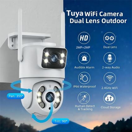 Immax NEO 07783L - Slimme buitencamera met sensor DOUBLE 355° P/T 2x2MP IP65 Wi-Fi Tuya