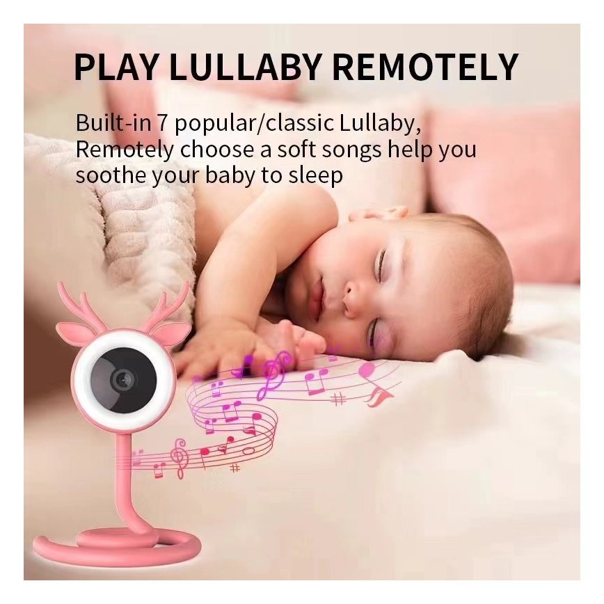 Immax NEO 07798L - Slimme oplaadbare babyfoon 5V Wi-Fi Tuya roze