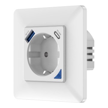 Immax NEO 07801L - Slim stopcontact 16A/230V + 1xUSB-A+1xUSB C Tuya