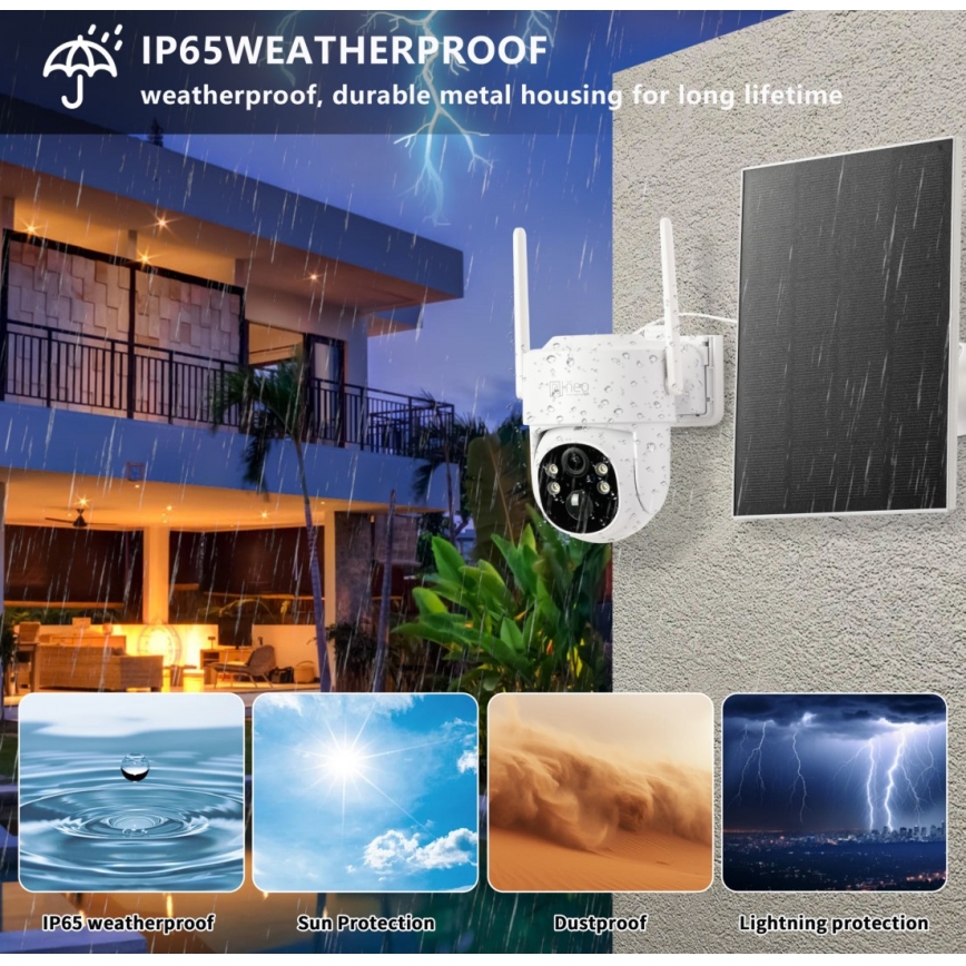 Immax NEO 07804L - Slimme buitenzonnecamera met sensor 9000 mAh Wi-Fi Tuya IP65
