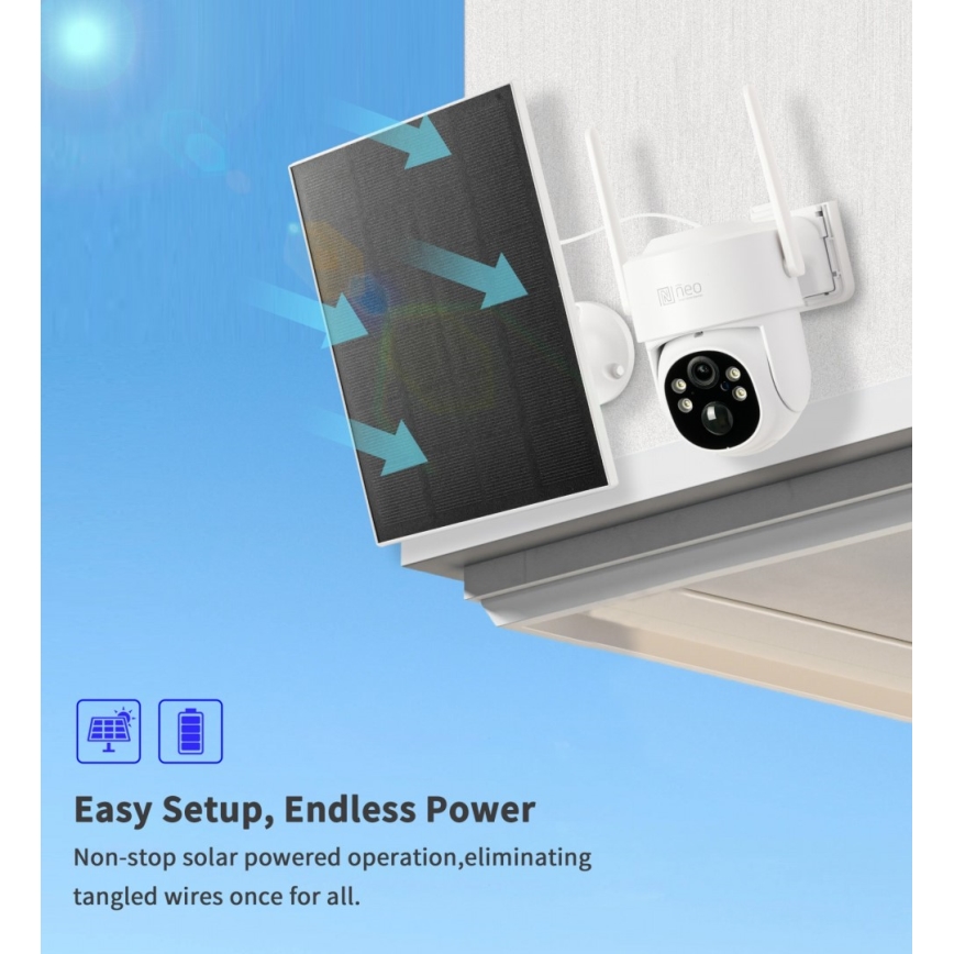Immax NEO 07804L - Slimme buitenzonnecamera met sensor 9000 mAh Wi-Fi Tuya IP65