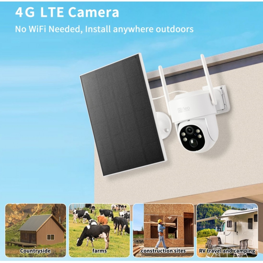 Immax NEO 07804L - Slimme buitenzonnecamera met sensor 9000 mAh Wi-Fi Tuya IP65