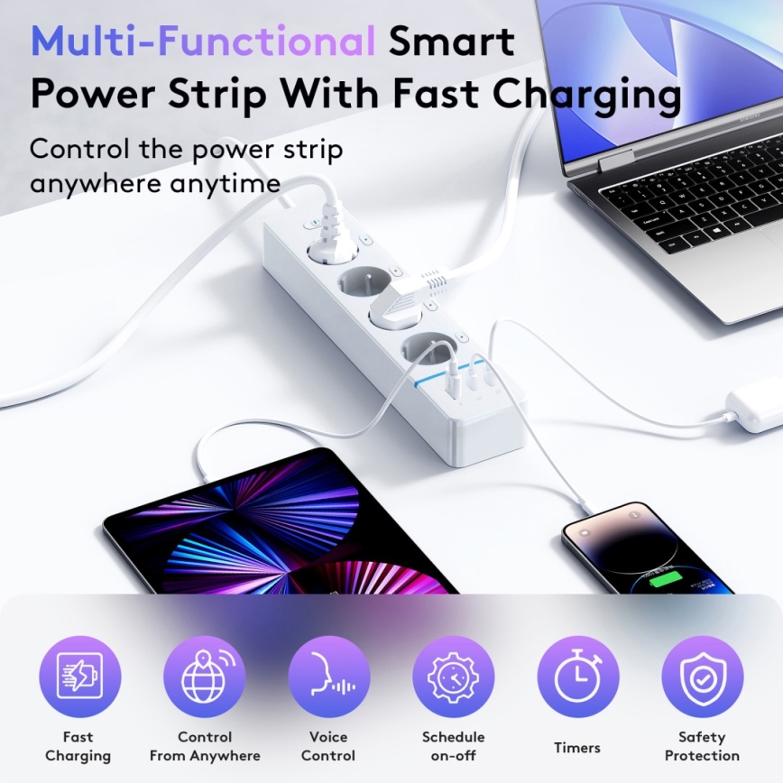 Immax NEO 07821L - Slimme stekkerdoos NEO LITE 4x AC + 1x USB + 2x USB-C Tuya Wi-Fi