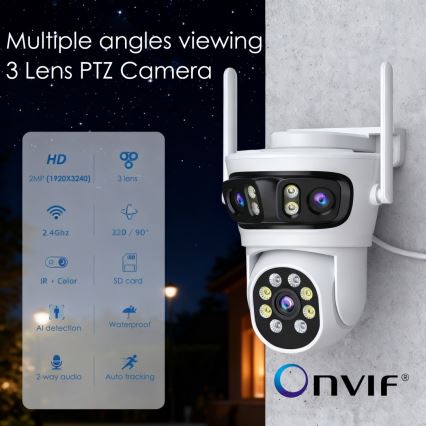 Immax NEO 07823L - Slimme buitencamera met drie 2MP-sensoren, 5V, Wi-Fi
