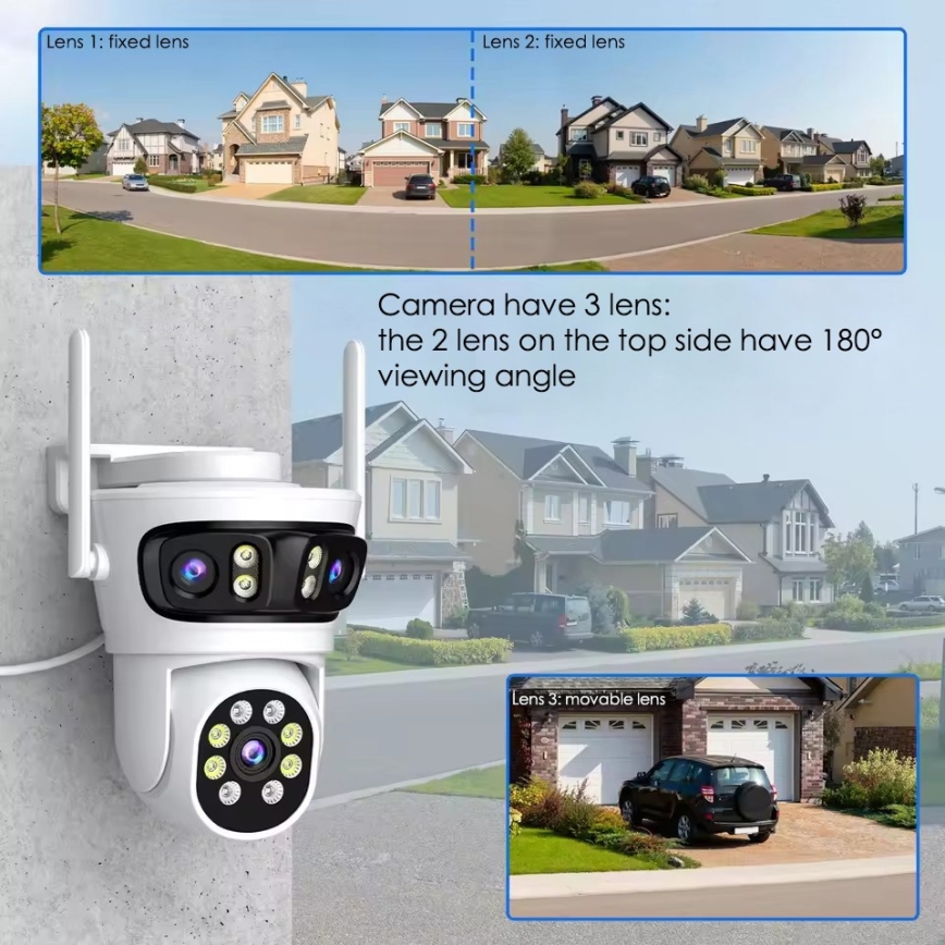 Immax NEO 07823L - Slimme buitencamera met drie 2MP-sensoren, 5V, Wi-Fi