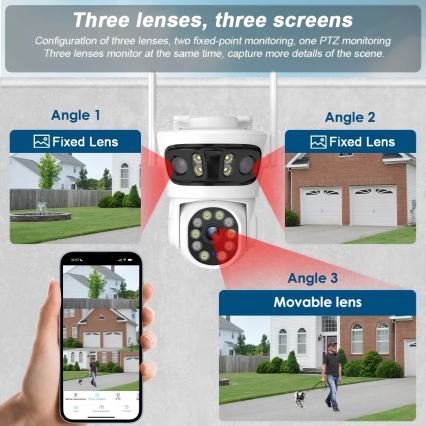 Immax NEO 07823L - Slimme buitencamera met drie 2MP-sensoren, 5V, Wi-Fi