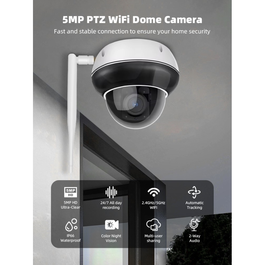 Immax NEO 07825L - Slimme buitencamera met DOME-sensor, 5 MP, 230V, IP66, TUYA, Wi‑Fi