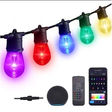 LED RGB+CCT Dimbaar buitenshuis ketting SLINGER 15xLED/1W/230V 15m Wi-Fi Tuya IP65 + afstandsbediening