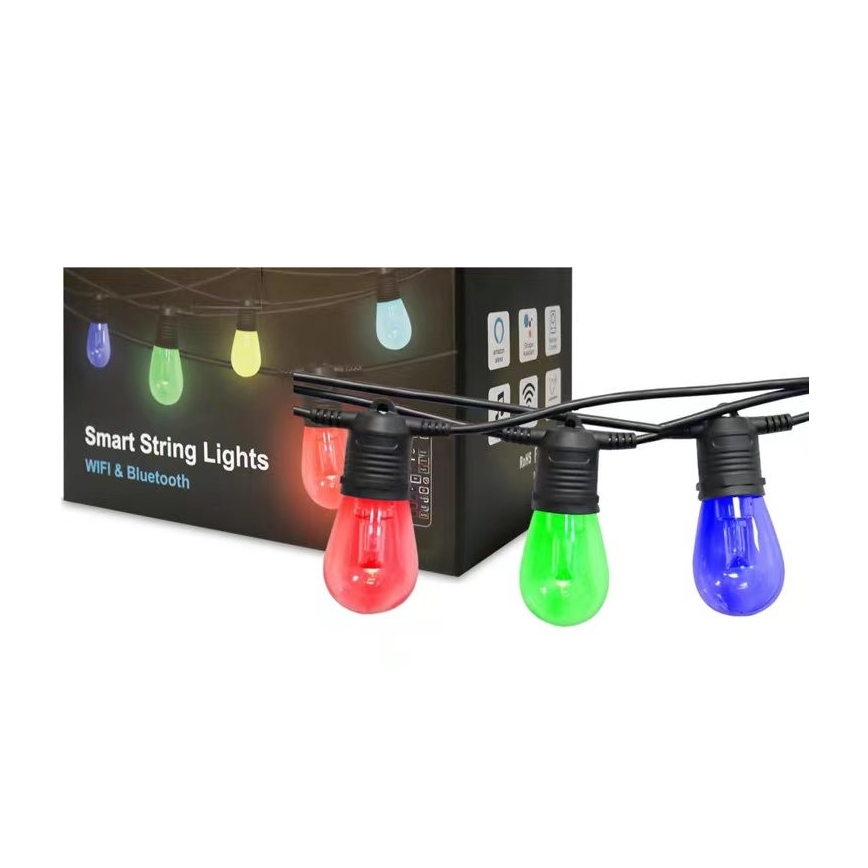 LED RGB+CCT Dimbaar buitenshuis ketting SLINGER 15xLED/1W/230V 15m Wi-Fi Tuya IP65 + afstandsbediening