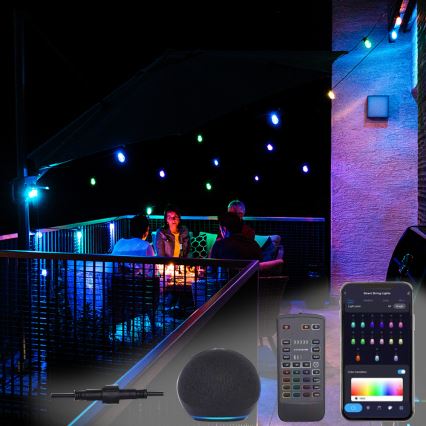 LED RGB+CCT Dimbaar buitenshuis ketting SLINGER 15xLED/1W/230V 15m Wi-Fi Tuya IP65 + afstandsbediening