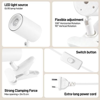 Immax NEO 08292L - Lamp met klem PUNTO 1xGU10/9W/230V wit