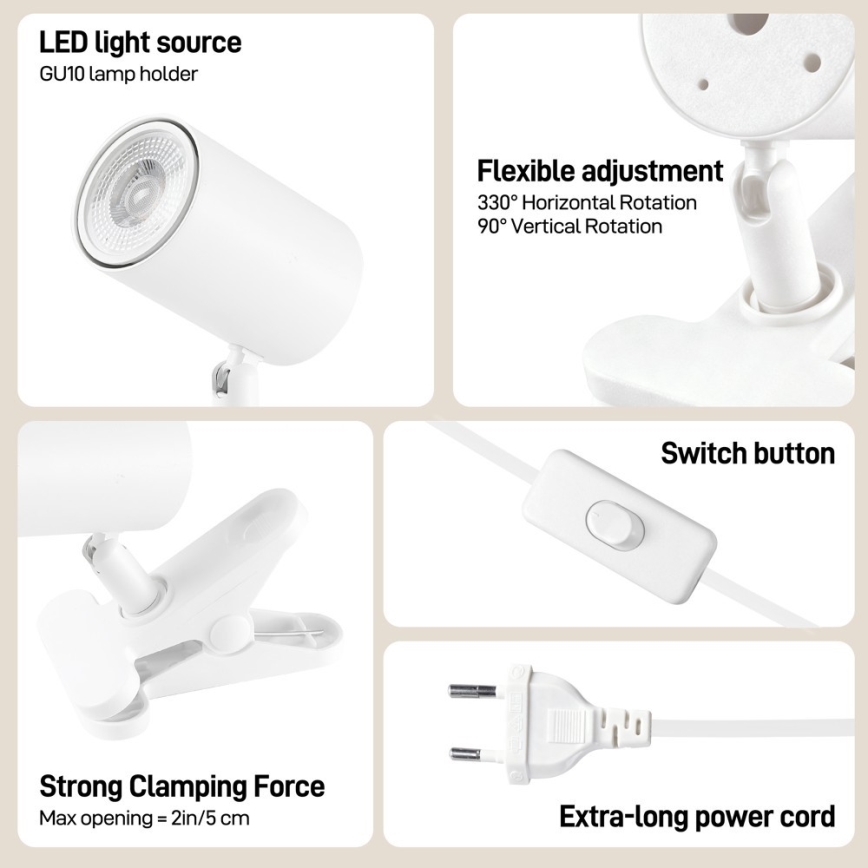 Immax NEO 08292L - Lamp met klem PUNTO 1xGU10/9W/230V wit