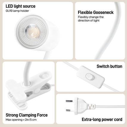 Immax NEO 08294L - Flexibele klemlamp PUNTO 1xGU10/9W/230V wit