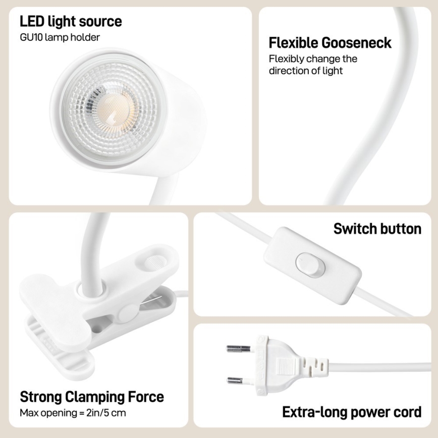 Immax NEO 08294L - Flexibele klemlamp PUNTO 1xGU10/9W/230V wit