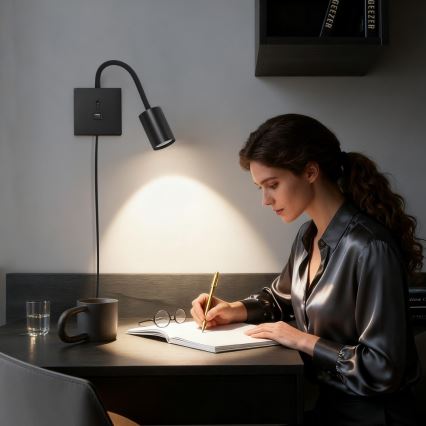 Immax NEO 08295L - Wandlamp met USB PUNTO 1xGU10/9W/230V zwart