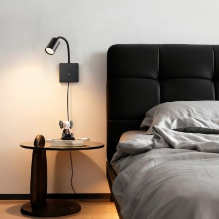 Immax NEO 08295L - Wandlamp met USB PUNTO 1xGU10/9W/230V zwart