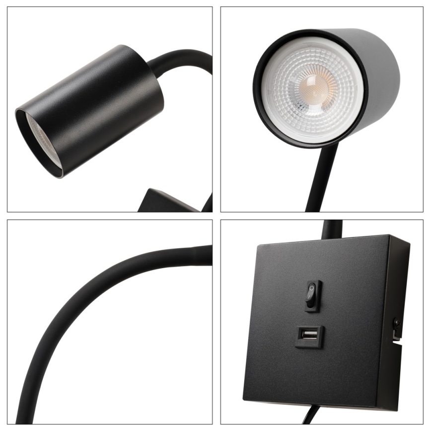 Immax NEO 08295L - Wandlamp met USB PUNTO 1xGU10/9W/230V zwart