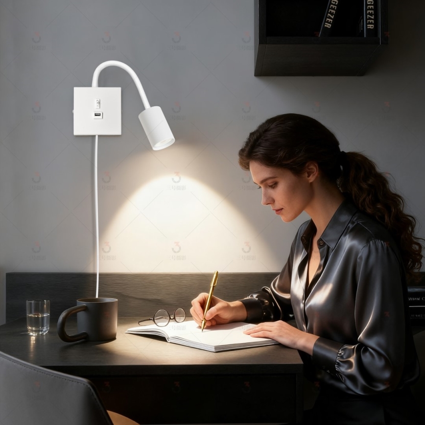 Immax NEO 08296L - Wandlamp PUNTO met USB, 1x GU10/9W/230V, wit