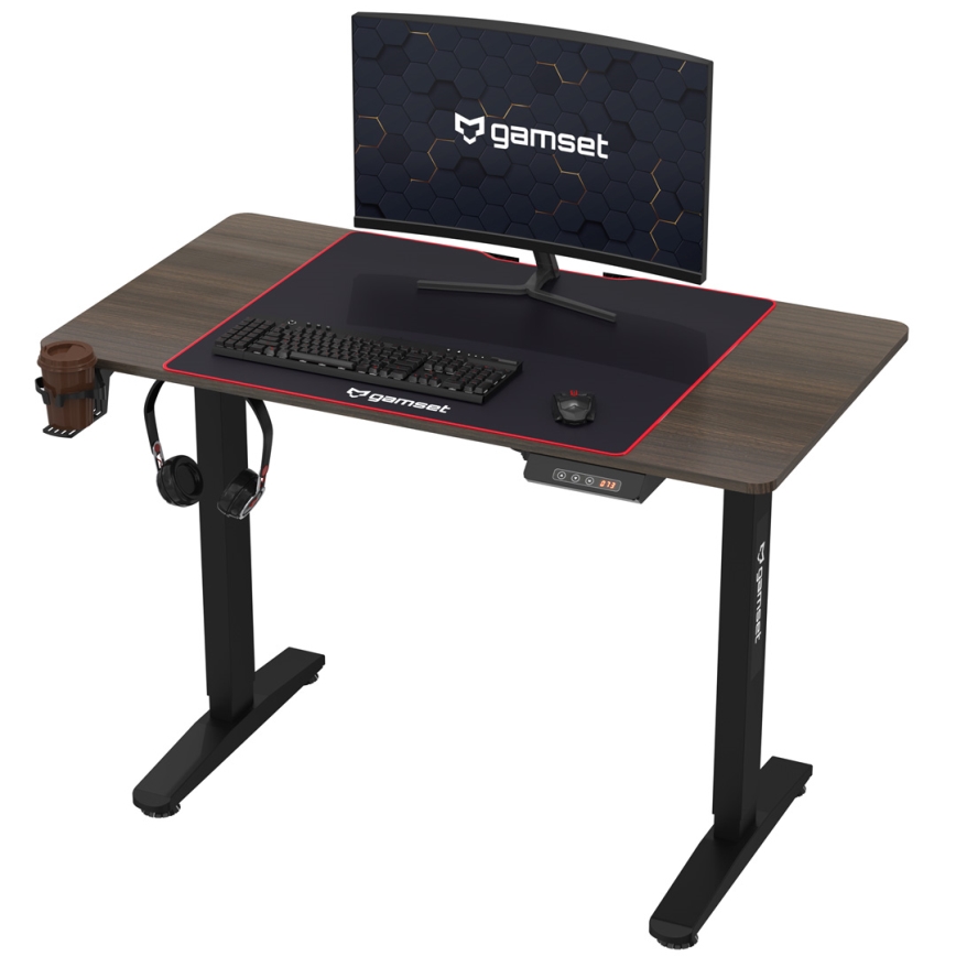 In hoogte verstelbare game tafel CONTROL 110x60 cm bruin/zwart