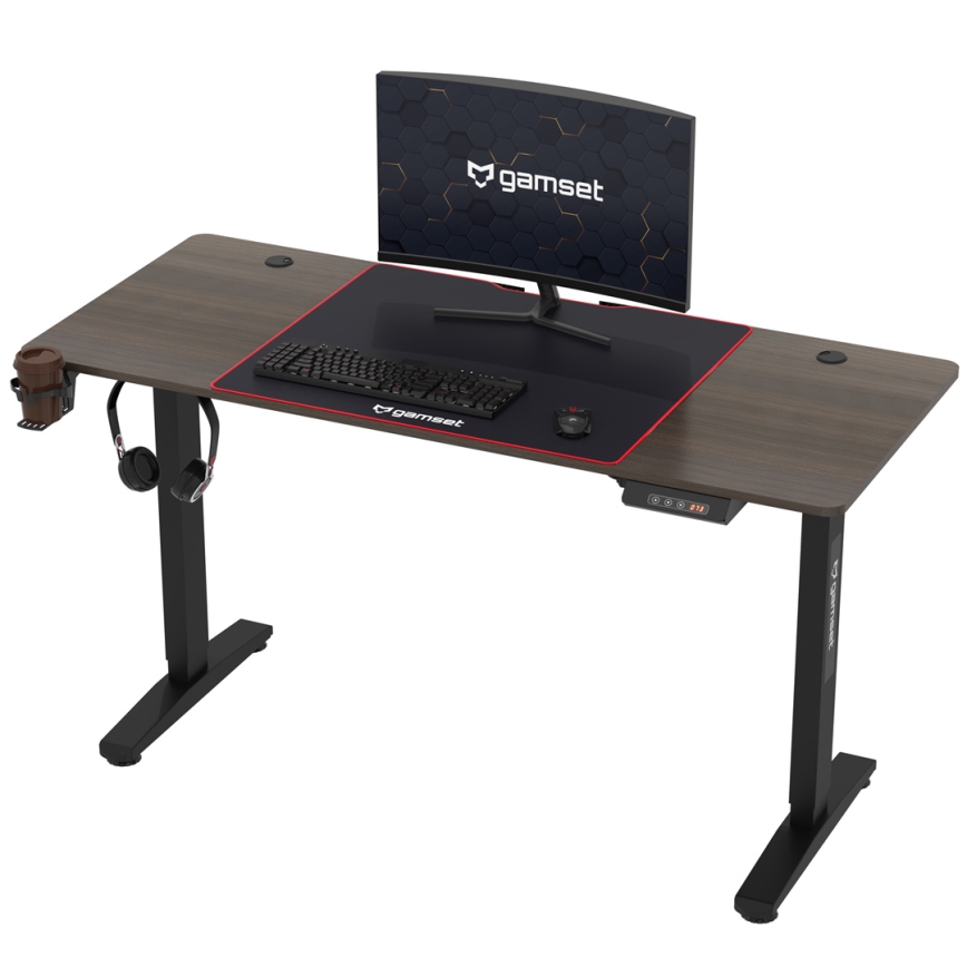 In hoogte verstelbare game tafel CONTROL 140x60 cm bruin/zwart