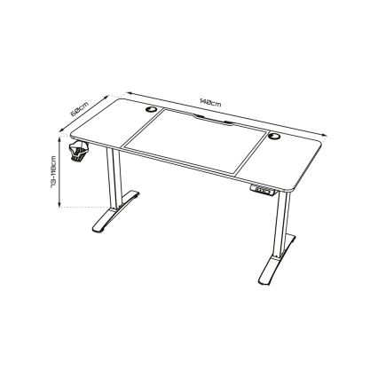 In hoogte verstelbare game tafel CONTROL 140x60 cm bruin/zwart