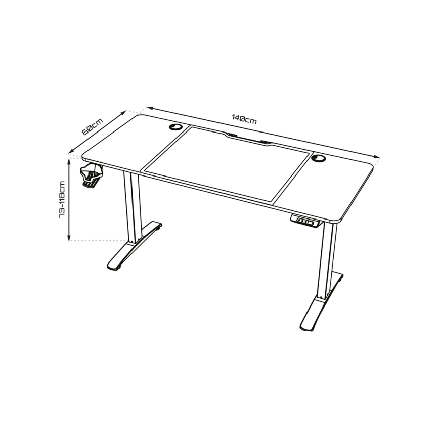 In hoogte verstelbare game tafel CONTROL 140x60 cm bruin/zwart