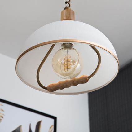 In hoogte verstelbare hanglamp RAMONA 1xE27/60W/230V bruin/wit/eiken