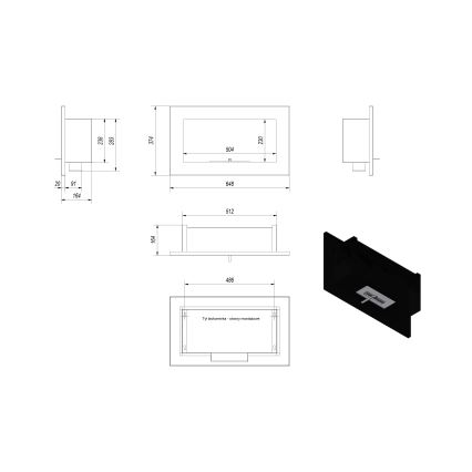 Kratki - Inbouw BIO haard 37,4x64,8 cm 1kW zwart