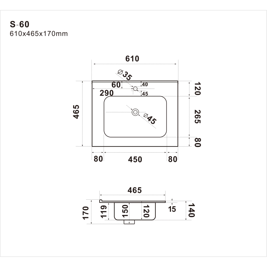 Inbouwwastafel LILLESNAD 61 x 46 cm keramiek/zwart