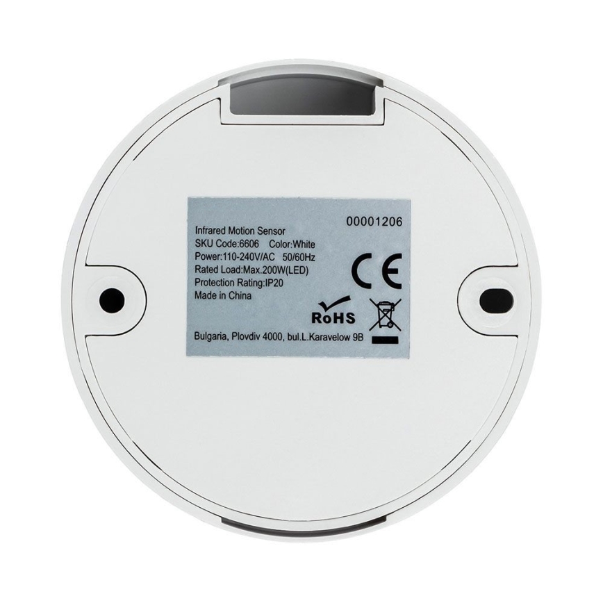 Infrarood bewegingssensor 360° 200W/230V wit