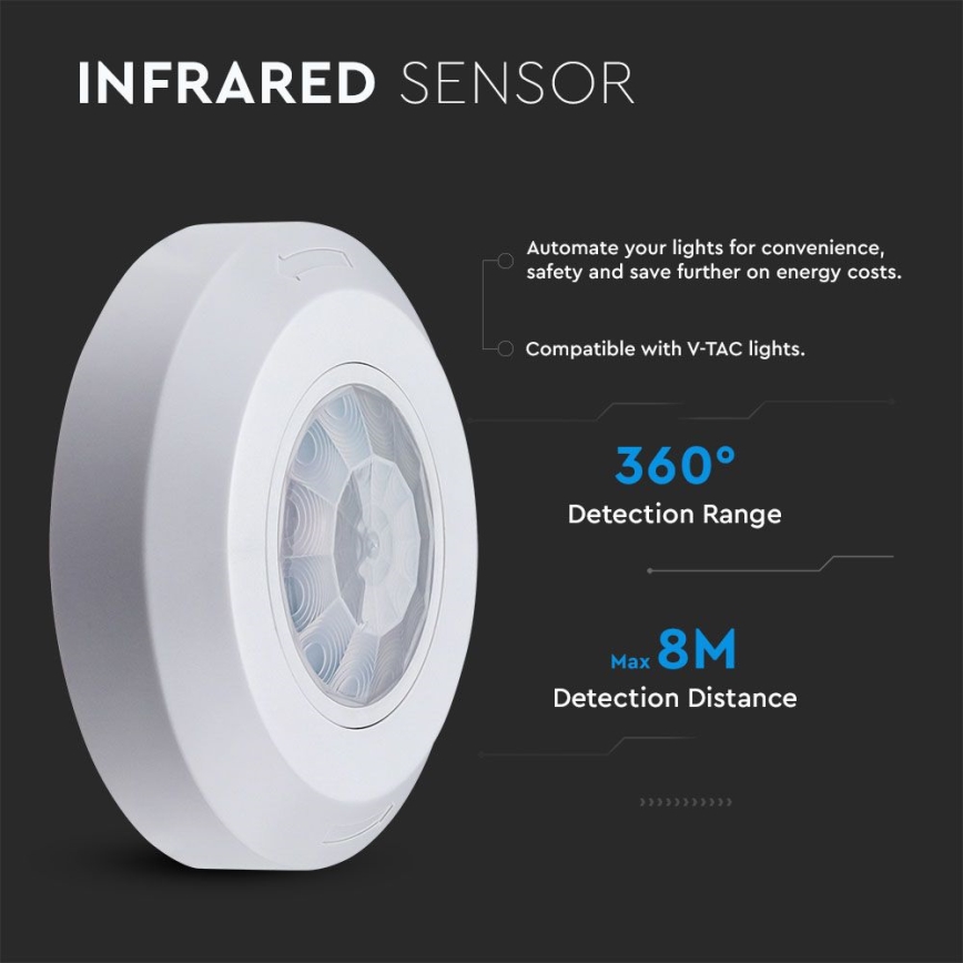 Infrarood bewegingssensor 360° 200W/230V wit