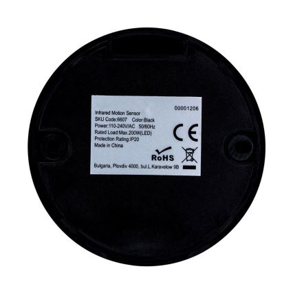 Infrarood bewegingssensor 360° 200W/230V zwart