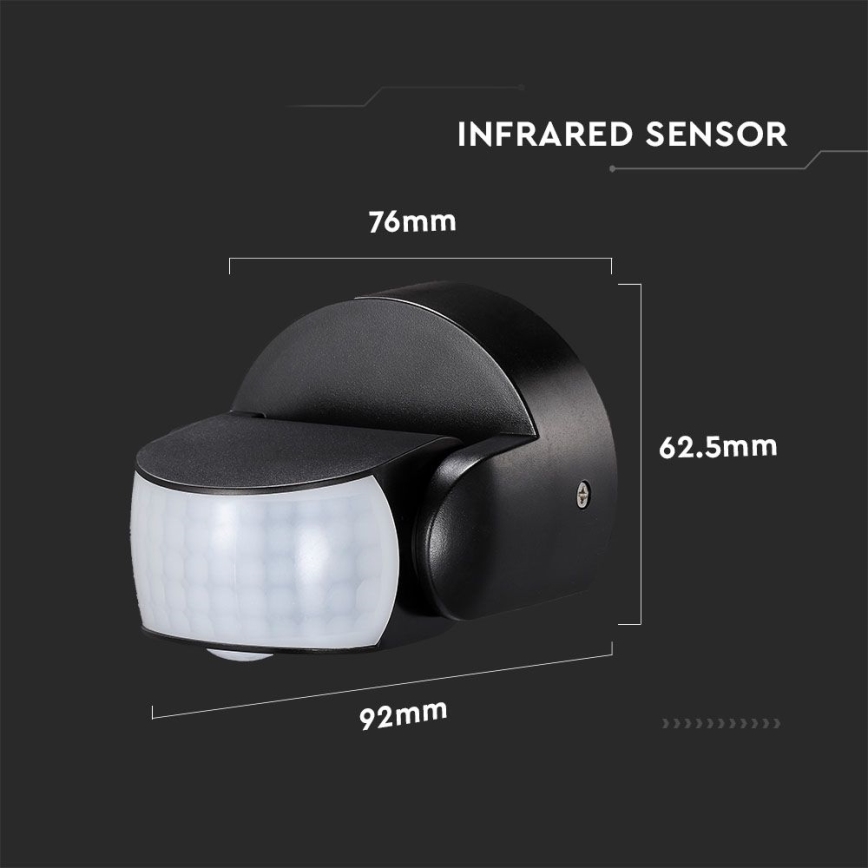 Infrarood bewegingssensor voor buiten 180/360° 600W/230V IP65 zwart
