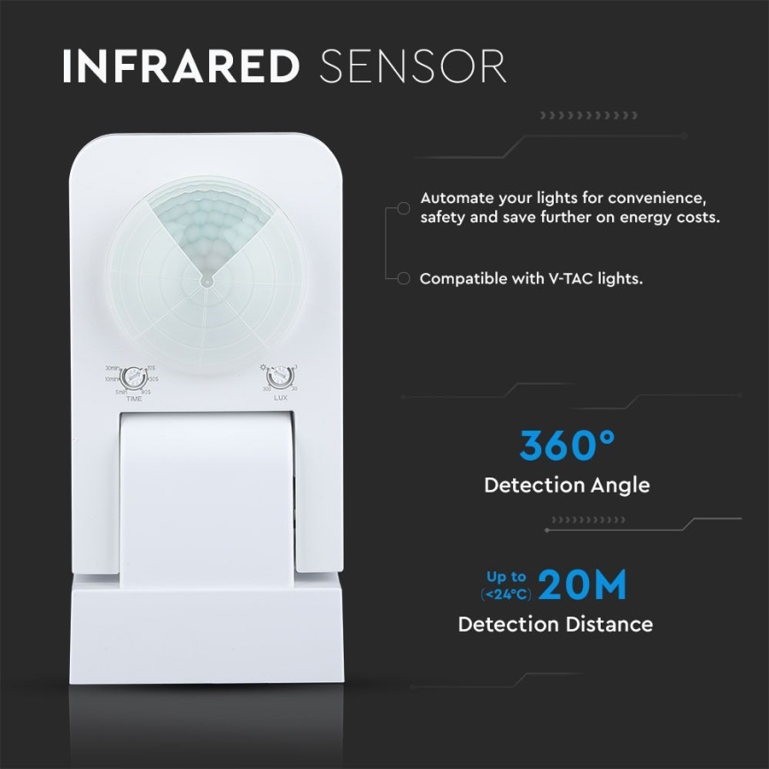 Infrarood bewegingssensor voor buiten 360° 1000W/230V IP65 wit