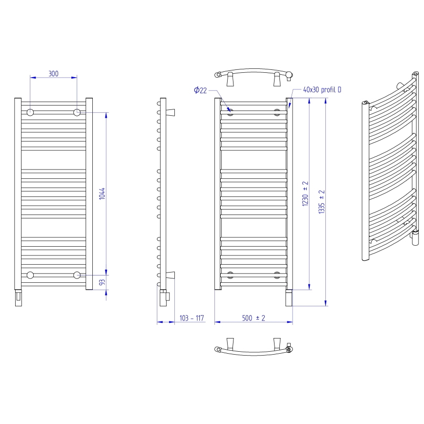 Instal Projekt - AMBRE elektrische badkamerradiator 400W 123x50 cm wit