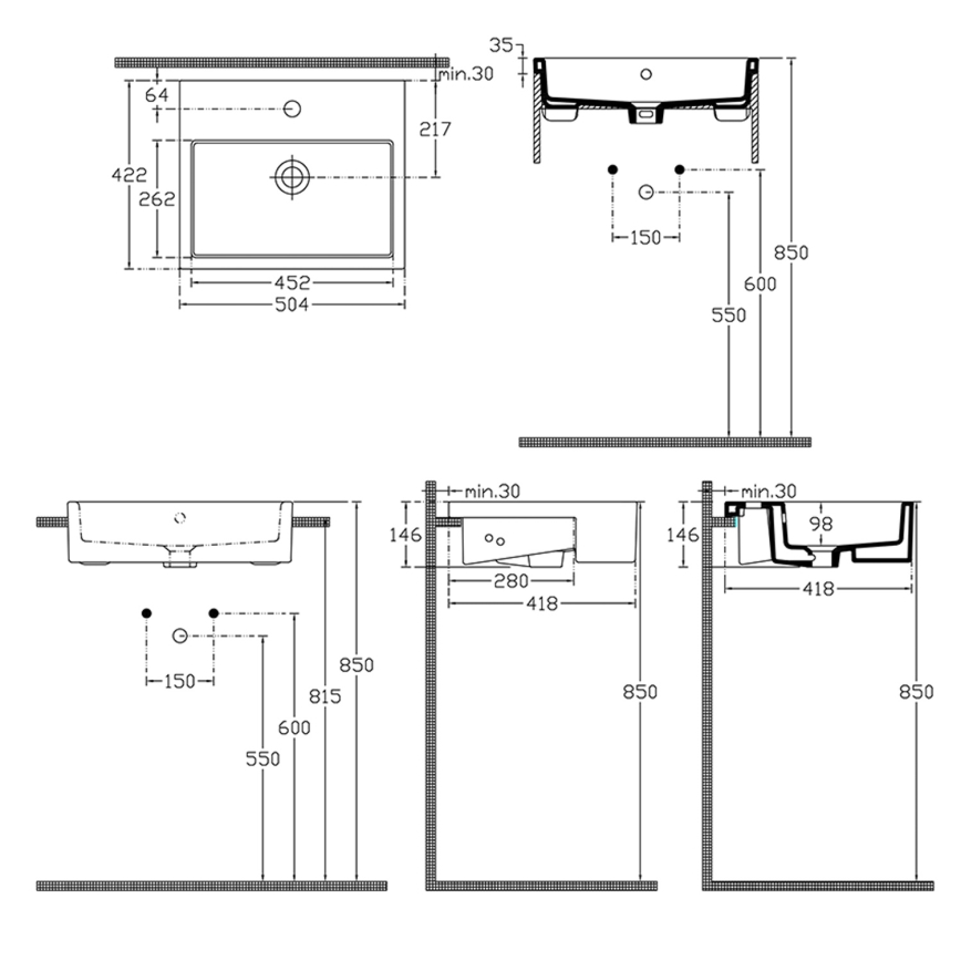 Isvea - Half ingebouwde wastafel PURITY 50 x 42 cm keramiek/wit