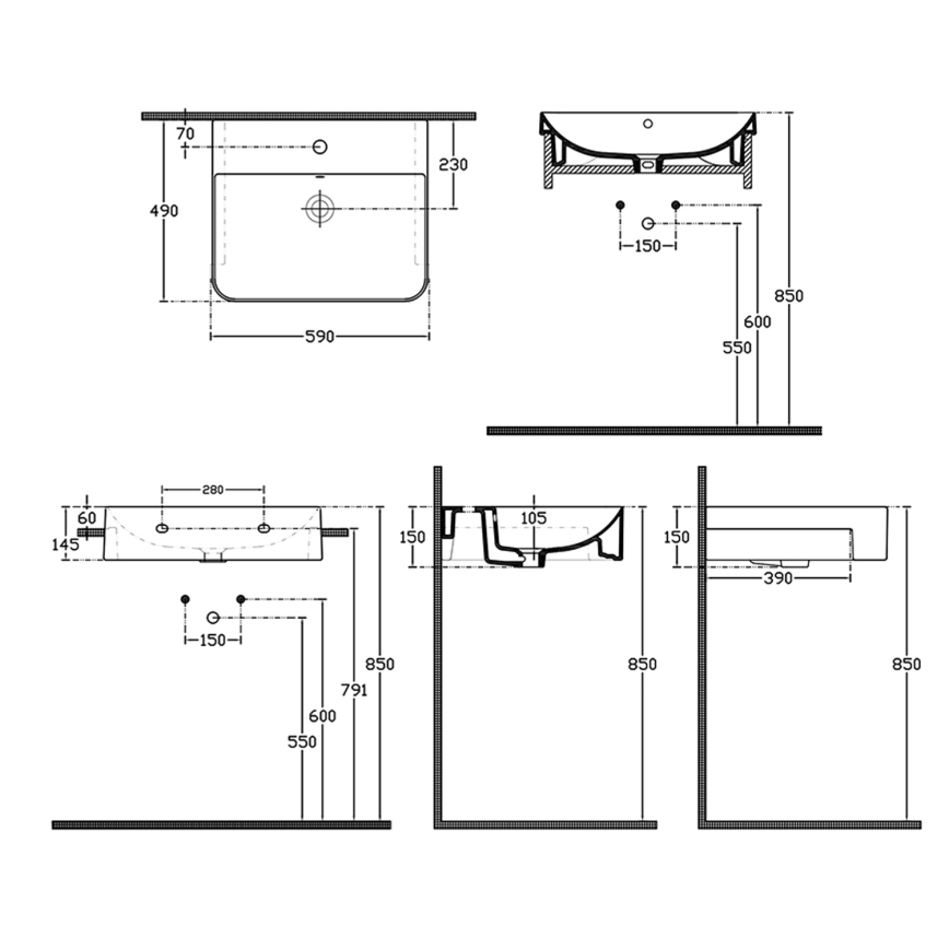 Isvea - Semi-inbouwwastafel SOTT AQUA 59x49 cm keramiek/wit