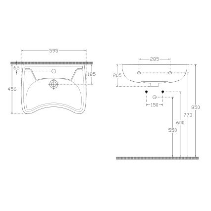 Isvea - Wandgemonteerde wastafel voor personen met een beperking 45,6x59,5 cm keramiek/wit