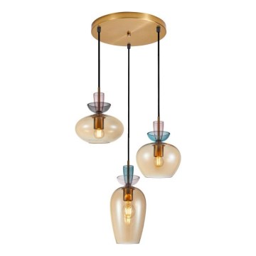 ITALUX - Hanglamp met kabelophanging FANDA 3xE27/40W/230V goud/rookbeige