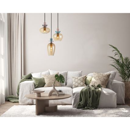 ITALUX - Hanglamp met kabelophanging FANDA 3xE27/40W/230V goud/rookbeige