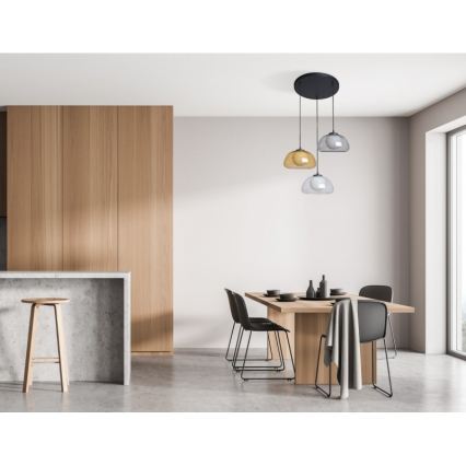 ITALUX - Hanglamp aan kabel AINALE 3xG9/7W/230V zwart/helder/rookkleurig beige/grijs