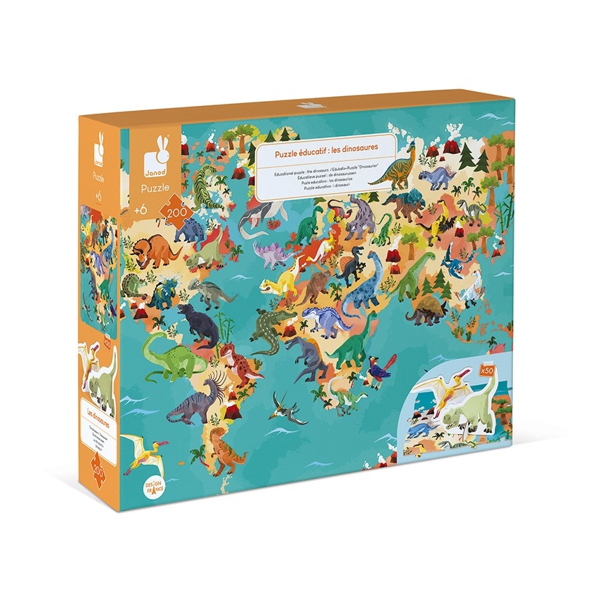 Janod - Educatieve kinderpuzzel 200 stukjes dinosaurussen
