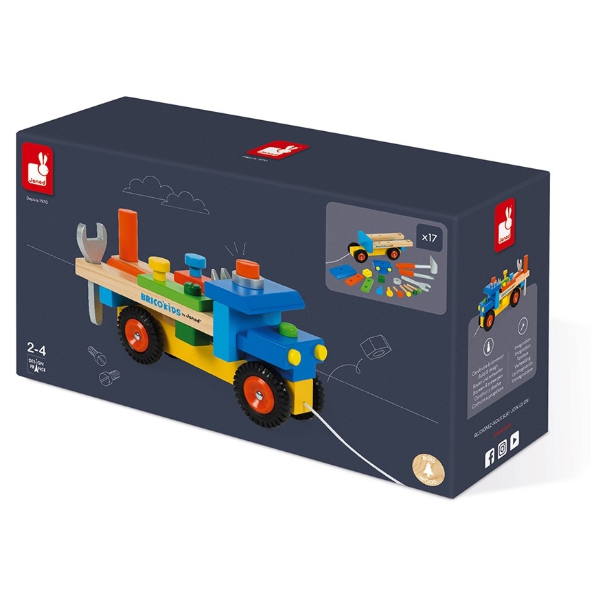 Janod - Houten vrachtwagen met gereedschap BRICOKIDS