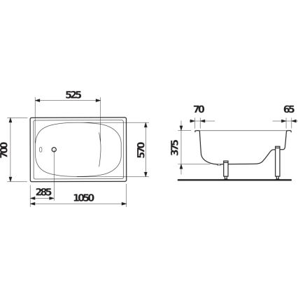 JIKA H2340000000001 - Zitbad RIGA 105x70 staal/wit