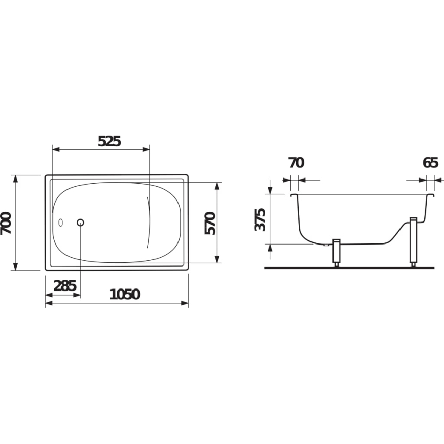 JIKA H2340000000001 - Zitbad RIGA 105x70 staal/wit